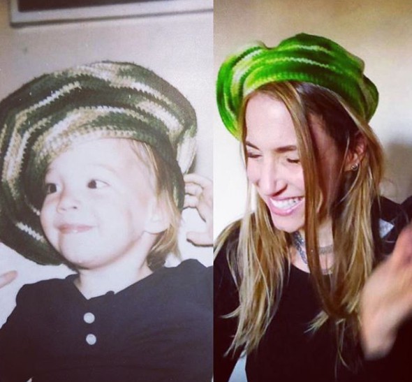 Photo comparison of Sasha Ferguson's present and childhood 