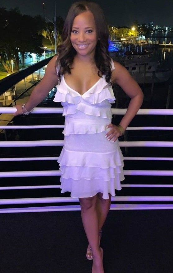 Dawn Hasbroek wears white dress to party 
