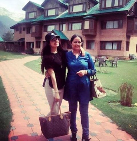 Yuvika Chaudhary with her mother in Jammu and Kashmir