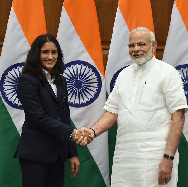 Vinesh Phogat during meeting with Indian Prime Minister Narendra Modi in 2019