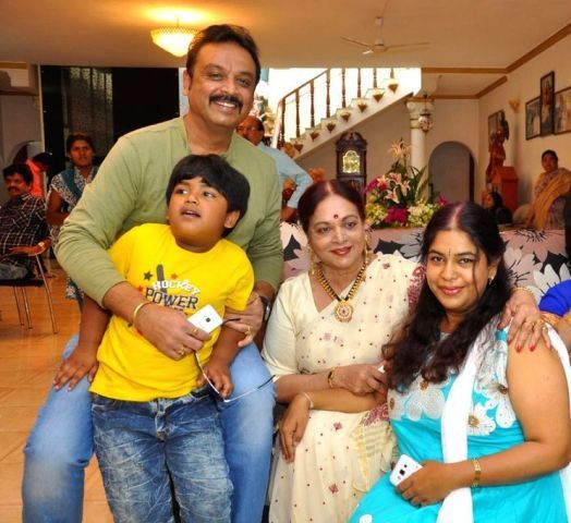 Vijaya Nirmala with her son, daughter-in-law and grandson