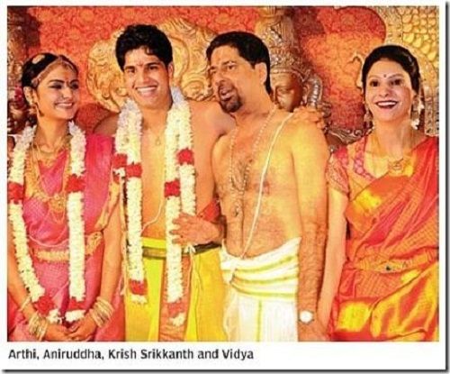 Krishnamachari Srikkanth with his wife Vidya Srikkanth and son Adithyaa Srikkanth