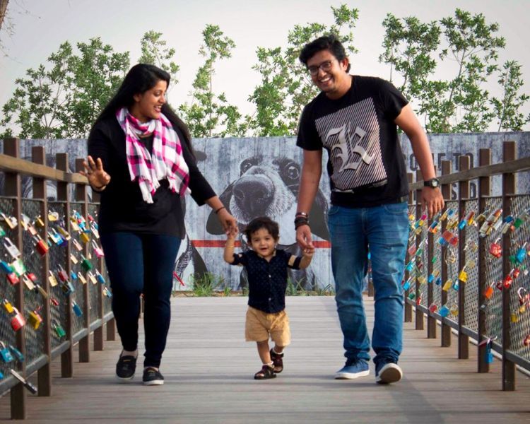 Vena Nair with her husband and son