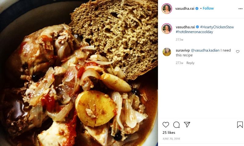 Instagram post of non-vegetarian food prepared by Vasudha Rai