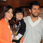Sergio Aguero with his wife and son