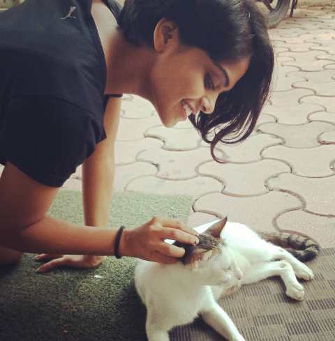 Sonal Vichare playing with the cat