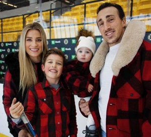 Brad Marchand with his wife and children