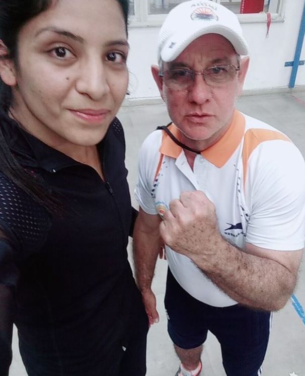 Simranjit Kaur and her coach