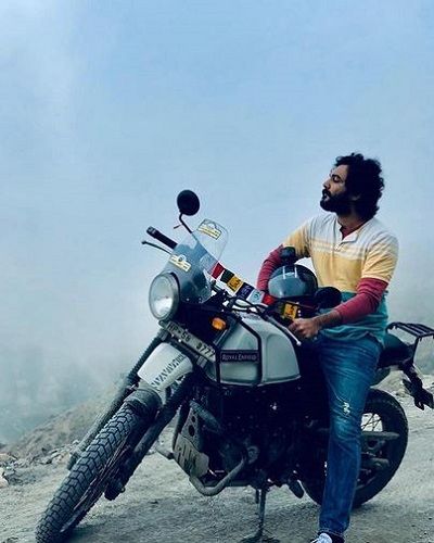 Siddu Jonnalagadda with his motorcycle