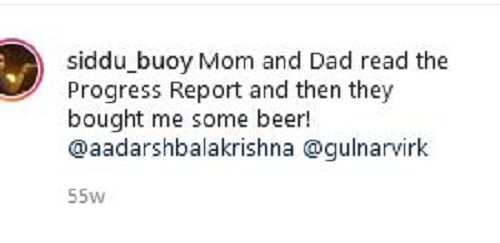 Siddu Jonnalagadda's Instagram post about beer