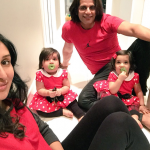 Karanvir Bohra with wife and twin daughters