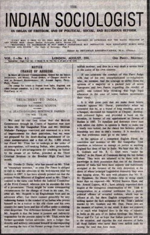 Front page of the Indian Sociologist Magazine in London, September 1908
