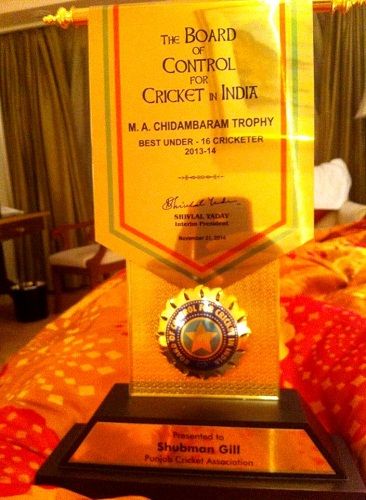 Shubman Gill receives MA Chidambaram Trophy