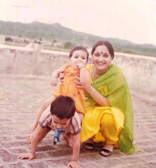 Old photo of Shriya Saran with her brother and mother
