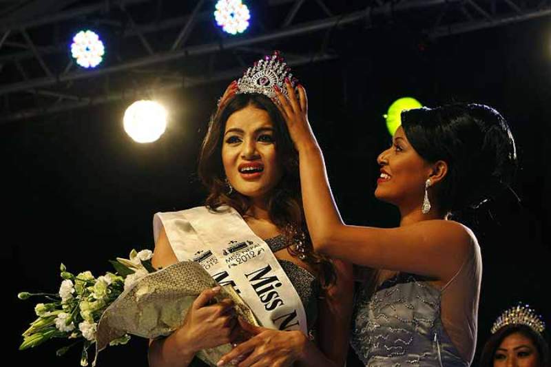 Shristi Shrestha crowned in the Miss Nepal 2012 competition in Kathmandu, Nepal