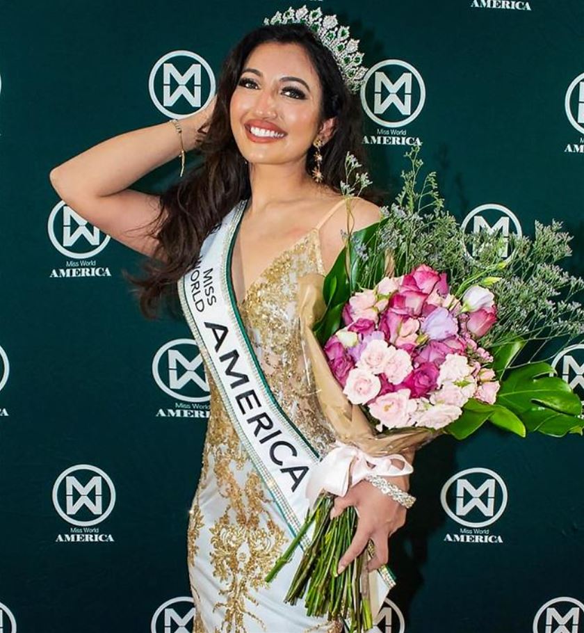 Shree Saini poses for a photo after winning Miss World USA 2021