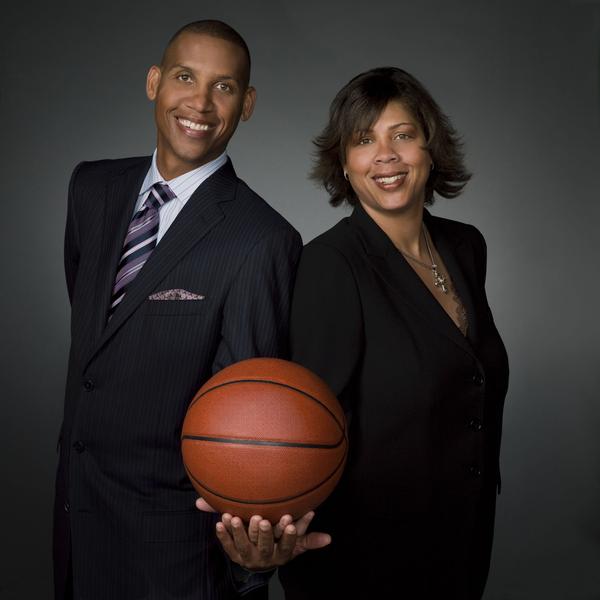 Cheryl Miller pictured with brother Reggie Miller 