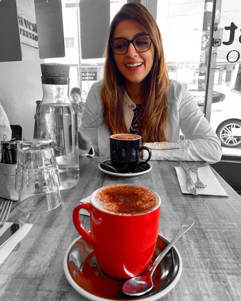 Aarti Chabria with a cup of coffee